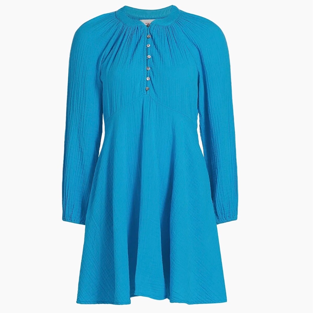 Xirena Lucinda Minidress Gauzy Cotton A Line Long Sleeve Azure Blue Size XS - Picture 7 of 9